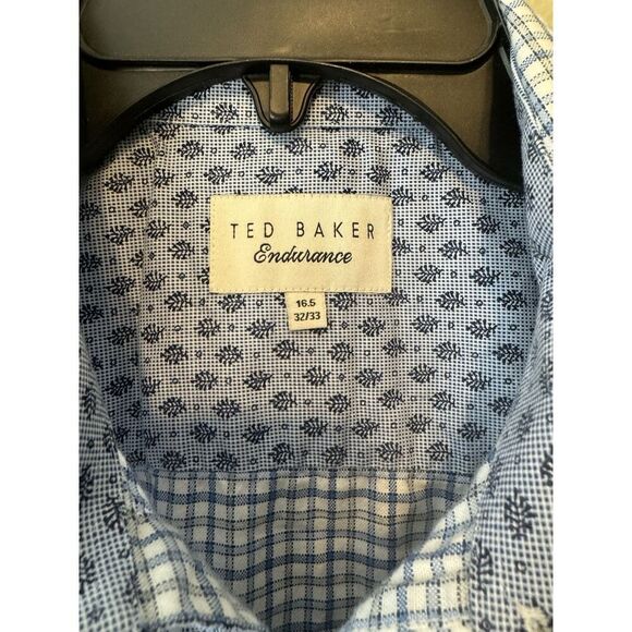 Ted Baker Mens Endurance Blue, & White Check Shirt Pattern Cuff 16.5”32/33” - Picture 4 of 5